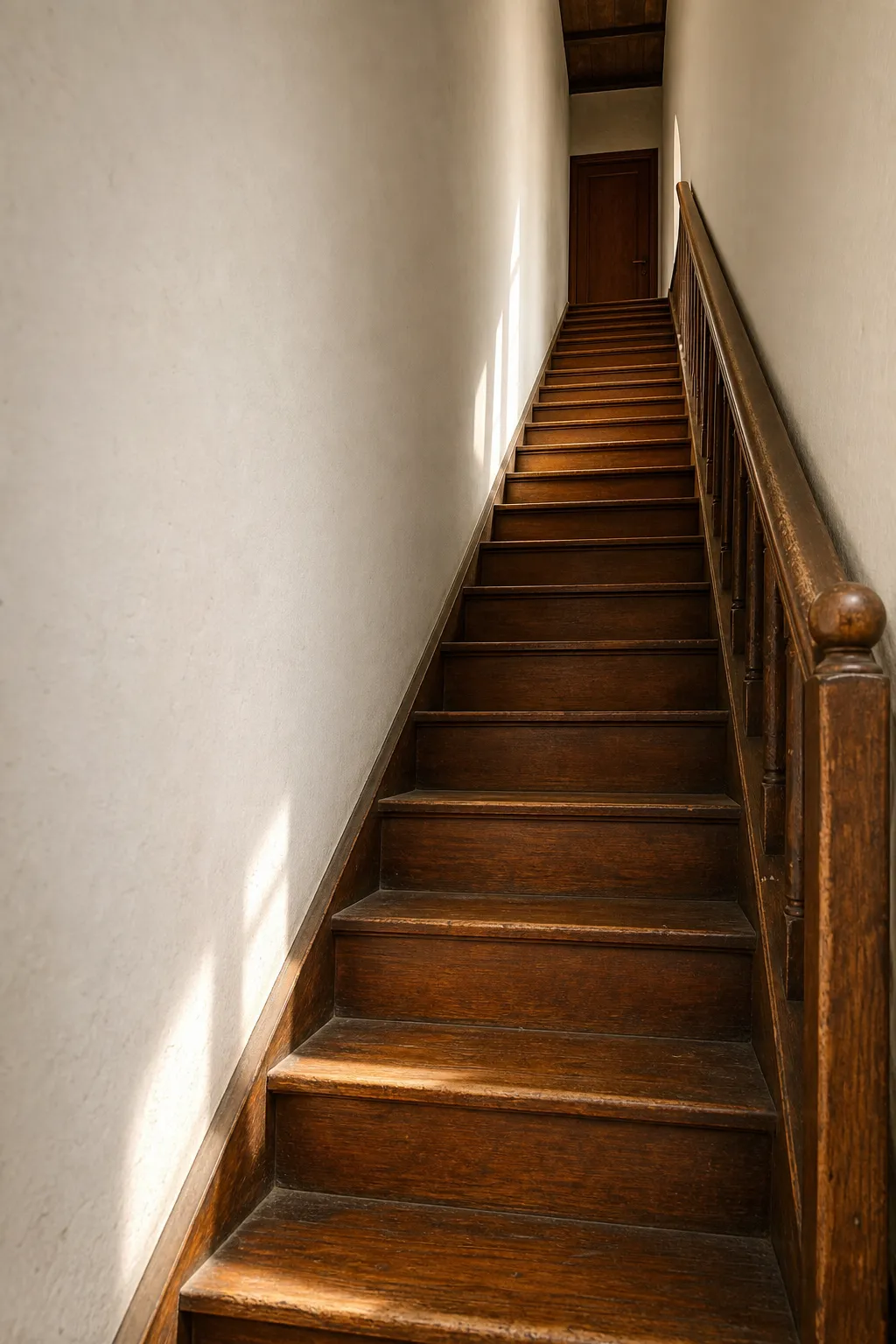 Escalera interior con pasamanos en un solo lado, la barrera arquitectónica que más limita en una vivienda de dos plantas