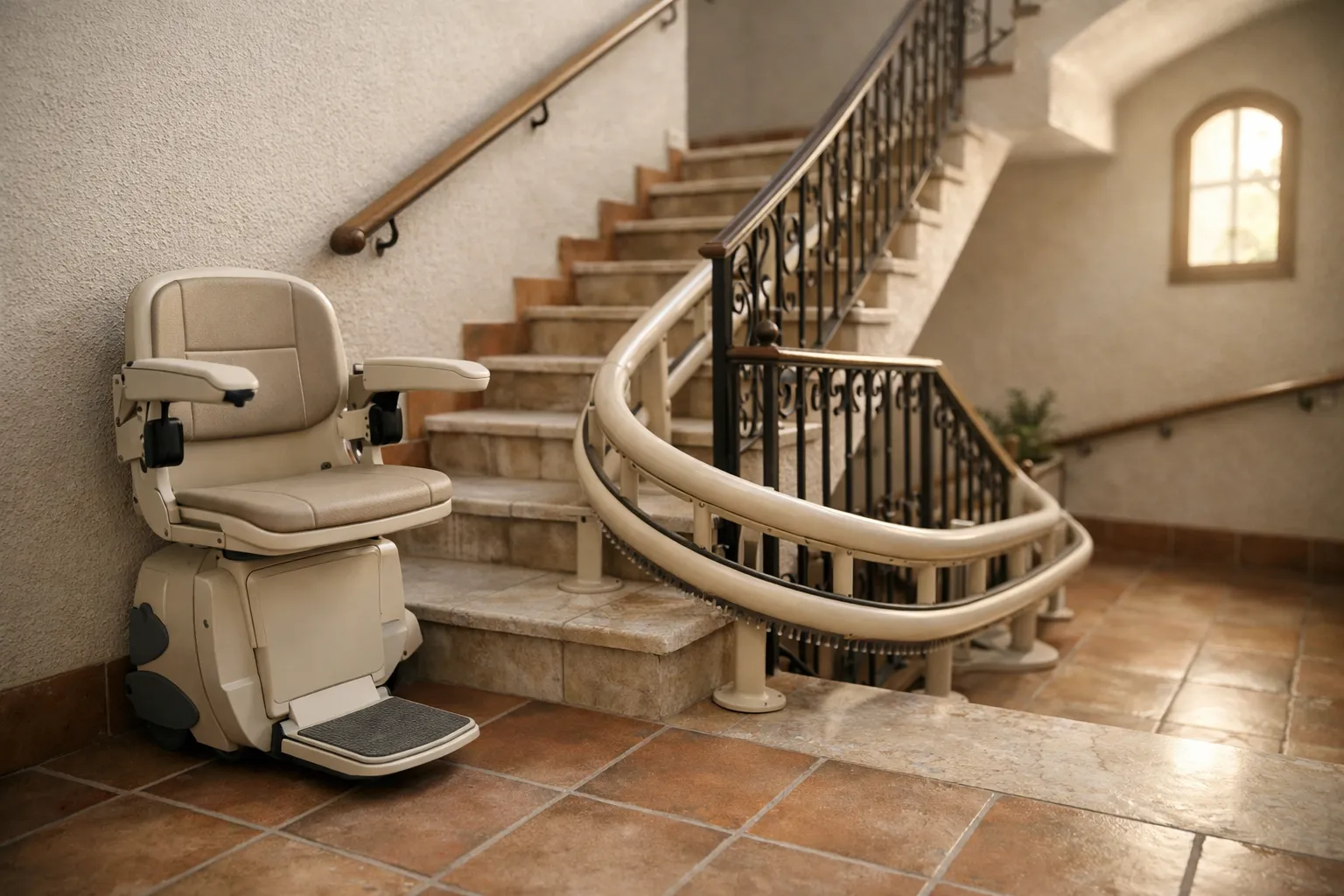 Silla salvaescaleras instalada en un tramo curvo sin obra en el hogar