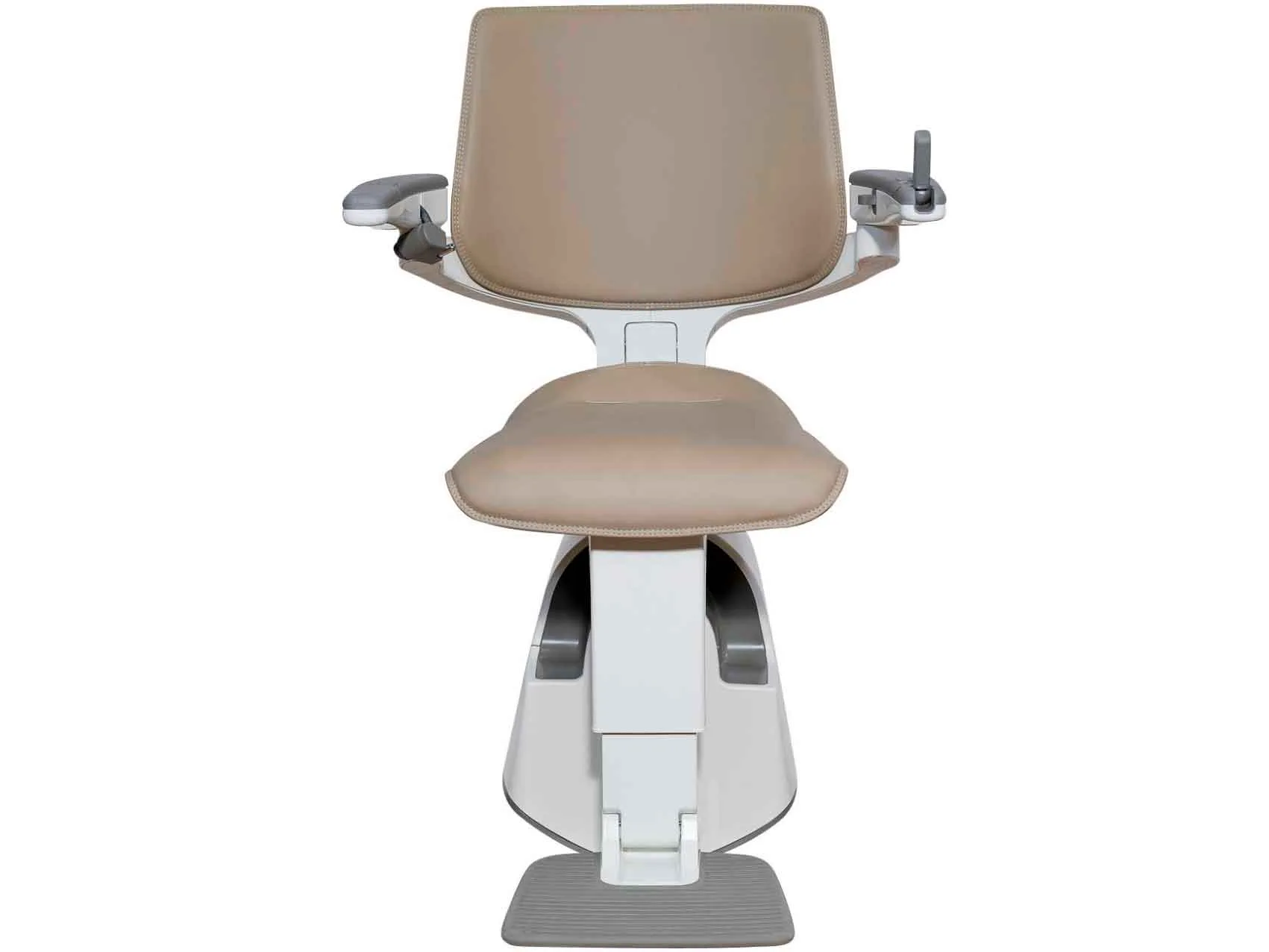 Silla salvaescaleras en piel color crema, vista frontal